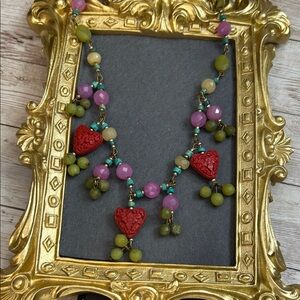 Cinnabar Heart Pendant and Stone Necklace